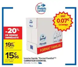 Carrefour Lessive liquide Format Familial CARREFOUR ESSENTIEL offre