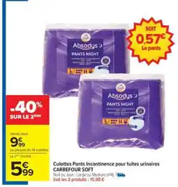 Carrefour Culottes Pants Incontinence pour fuites urinaires CARREFOUR SOFT offre