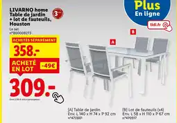 Lidl LIVARNO HOME Table de jardin + lot de fauteuils Houston offre