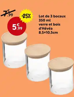 Maxi Bazar Lot de 3 bocaux 350 ml verre et bois d'Hévéa 8.5×10.5cm offre