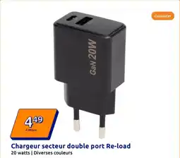 Action Chargeur secteur double port Re-load offre