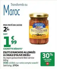 Auchan Supermarché Micéli - filets d'anchois allonges à l'huile d'olive offre