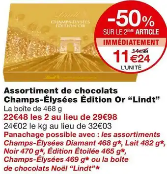 Monoprix Lindt assortiment de chocolats champs-élysées édition or offre