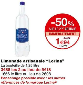 Monoprix Lorina limonade artisanale offre