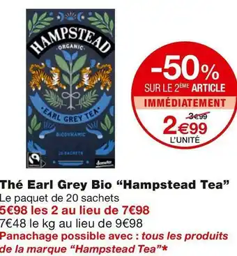 Monoprix Hampstead tea thé earl grey bio offre