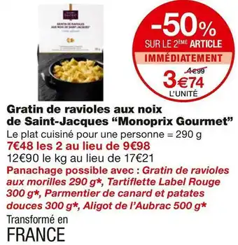Monoprix Monoprix gourmet gratin de ravioles aux noix de saint-jacques offre