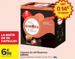 Carrefour Capsules de café nespresso gimoka offre