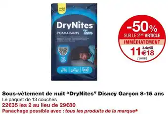 Monoprix Drynites sous-vêtement de nuit disney garçon 8-15 ans offre