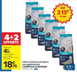 Carrefour Litière minérale anti-odeurs non agglomerante carrefour companino offre