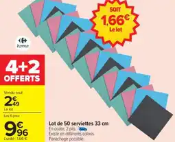 Carrefour Lot de 50 serviettes 33 cm offre