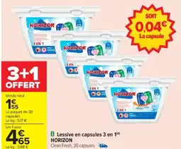 Carrefour Lessive en capsules 3 en 1 HORIZON offre