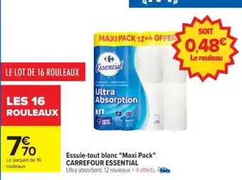 Carrefour Essuie-tout blanc "Maxi Pack" CARREFOUR ESSENTIAL offre