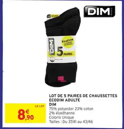 Intermarché Hyper DIM Lot de 5 paires de chaussettes ecodim adulte offre