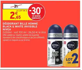 Intermarché Hyper NIVEA Déodorant bille homme black & white invisible offre