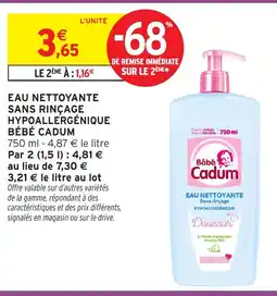 Intermarché Hyper CADUM Eau nettoyante sans rinçage hypoallergénique bébé offre