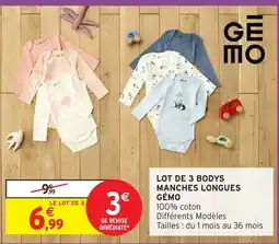 Intermarché Hyper GÉMO Lot de 3 bodys manches longues offre