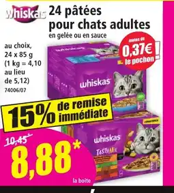 Norma WHISKAS 24 pâtées pour chats adultes offre