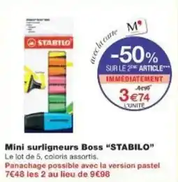 Monoprix Mini surligneurs boss stabilo offre
