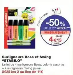Monoprix Surligneurs boss et swing stabilo offre