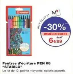Monoprix Feutres d'écriture pen 68 stabilo offre