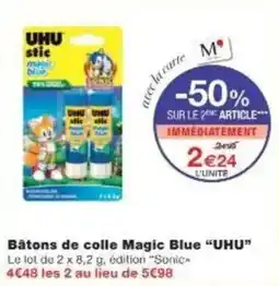 Monoprix Bâtons de colle magic blue uhu offre
