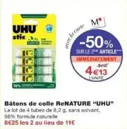 Monoprix Bâtons de colle renature uhu offre