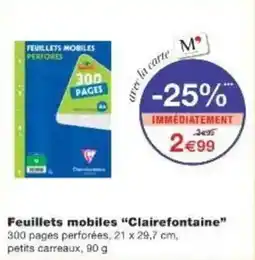 Monoprix Feuillets mobiles clairefontaine offre