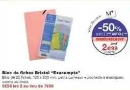 Monoprix Bloc de fiches bristol exacompta offre