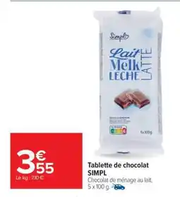 Carrefour Market Tablette de chocolat SIMPL offre
