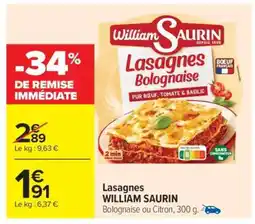 Carrefour Market Lasagnes WILLIAM SAURIN offre