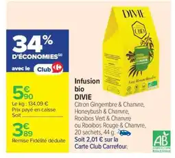 Carrefour Market Infusion bio DIVIE offre
