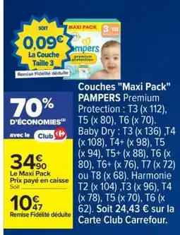 Carrefour Couches Maxi pack PAMPERS offre