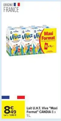 Carrefour Lait U.H.T. Viva Maxi Format CANDIA 8 x 1 L offre