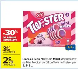 Carrefour Glaces à l'eau Twister MIKO offre