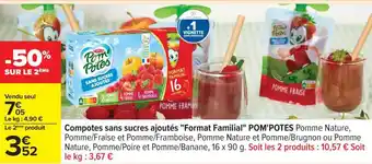 Carrefour Compotes sans sucres ajoutés Format Familial POM' POTES offre