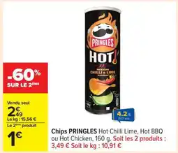 Carrefour Chips PRINGLES Hot Chilli Lime, Hot BBQ ou Hot Chicken offre