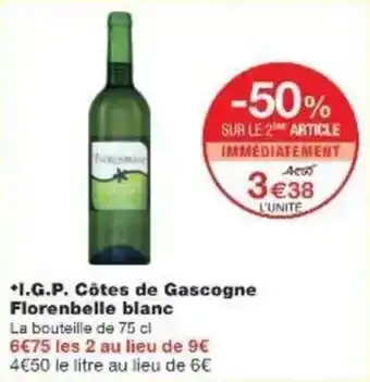Monoprix I.g.p. côtes de gascogne florenbelle blanc offre