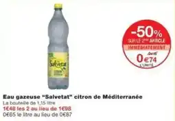Monoprix Eau gazeuse salvetat citron de méditerranée offre