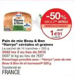 Monoprix Pain de mie beau & bon harrys céréales et graines offre