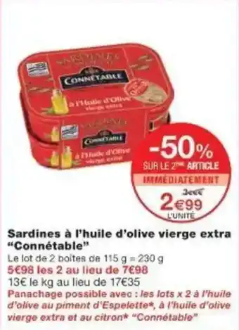 Monoprix Sardines à l'huile d'olive vierge extra connétable offre