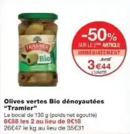Monoprix Olives vertes bio dénoyautées tramier offre