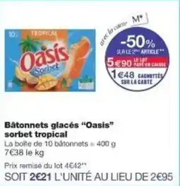 Monoprix Bâtonnets glacés oasis sorbet tropical offre