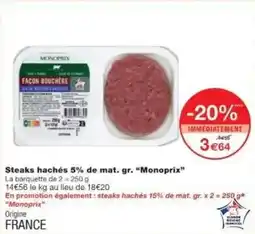 Monoprix Steaks hachés 5% de mat. gr. monoprix offre