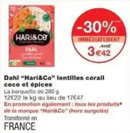 Monoprix Dahl hari&co lentilles corail coco et épices offre