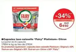 Monoprix Capsules lave-vaisselle fairy platinium+ citron offre