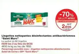 Monoprix Lingettes nettoyantes désinfectantes antibactériennes saint marc offre