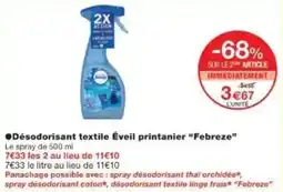 Monoprix Désodorisant textile éveil printanier febreze offre