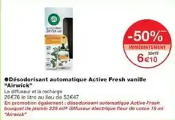 Monoprix Désodorisant automatique active fresh vanille airwick offre