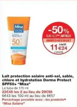 Monoprix Lait protection solaire anti-sel sable chlore et hydratation dermo protect spf50+ mixa offre