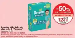 Monoprix Couches bébé baby-dry giga taille 6 pampers offre